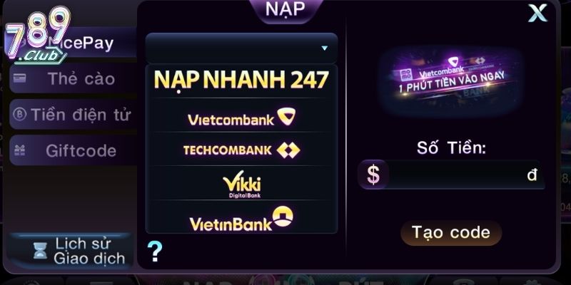 Nạp Tiền 789Club Cùng Với Nhiều Phương Thức Minh Bạch 3 Thanh toán codepay nhanh