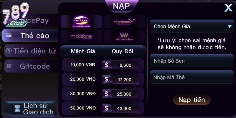 Nạp Tiền 789Club Cùng Với Nhiều Phương Thức Minh Bạch 2 Danh sách phương thức nạp tiền 789Club tiện lợi hiện nay